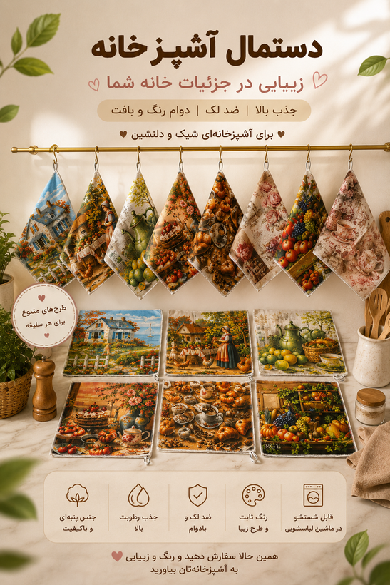 دستمال آشپزخانه طرحدار